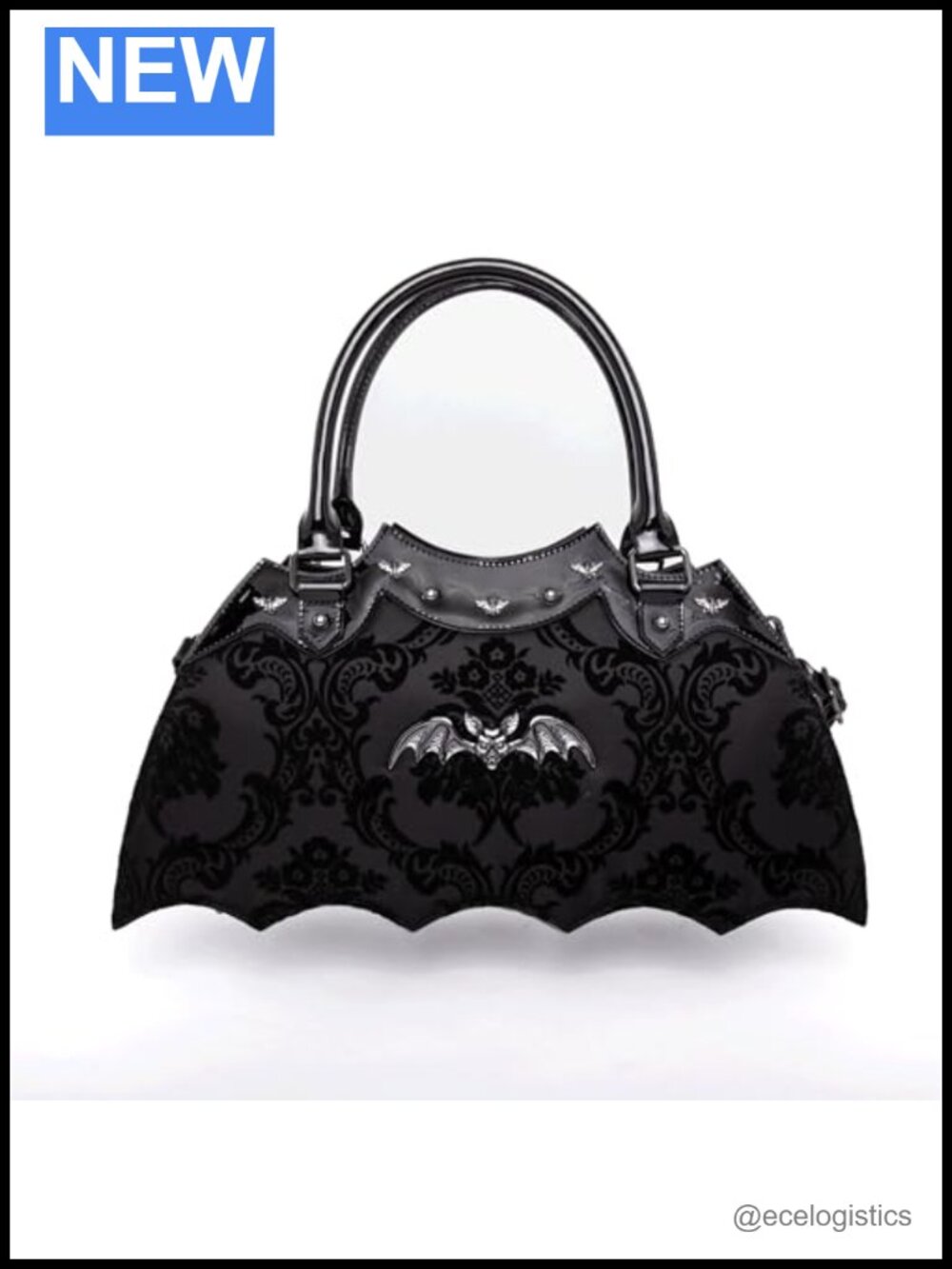Bat Shaped Faux Leather Velvet Handbag Gothic Purse with Metal Embellishments